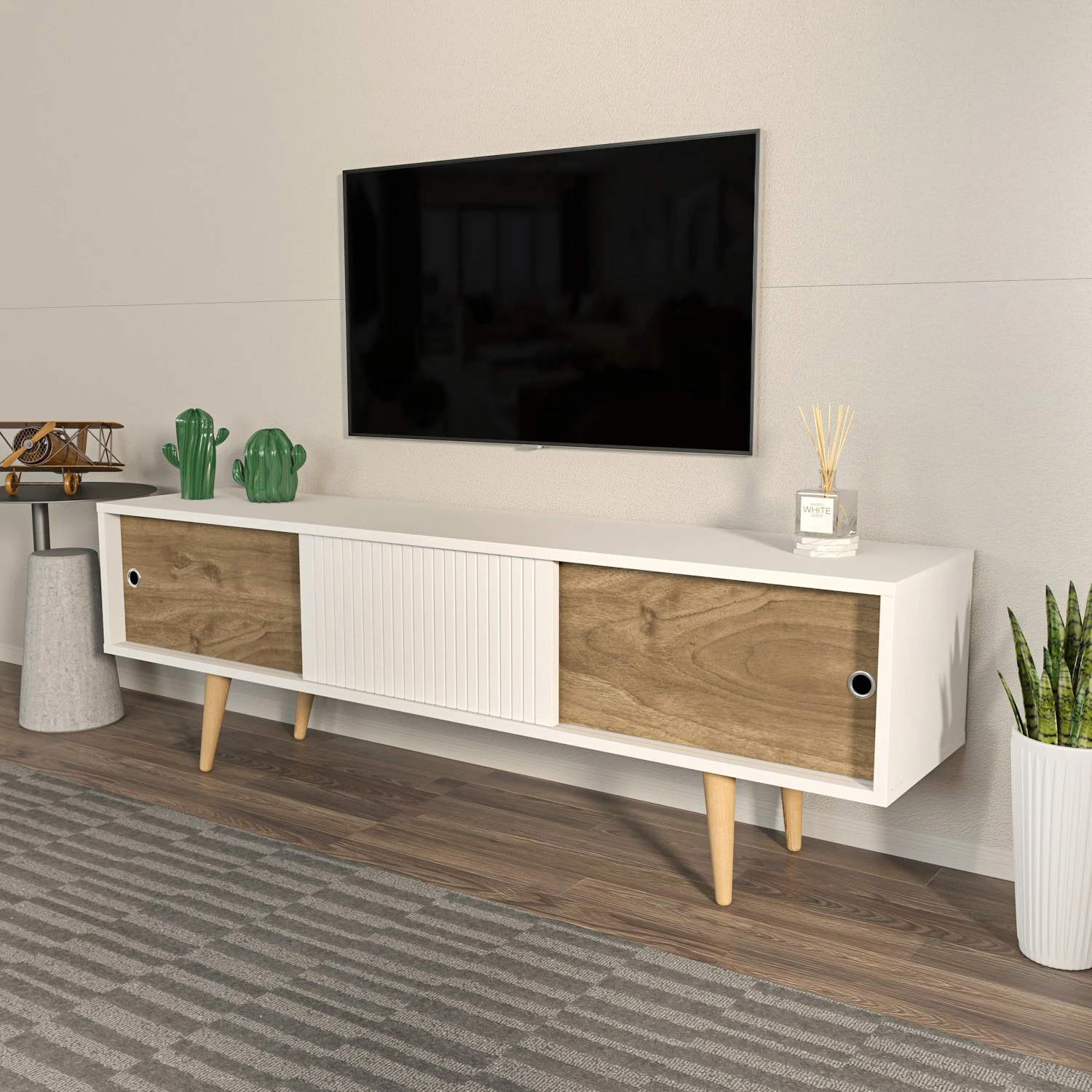 Komoda za TV Ecrin, Hanah Home, bela in oreh