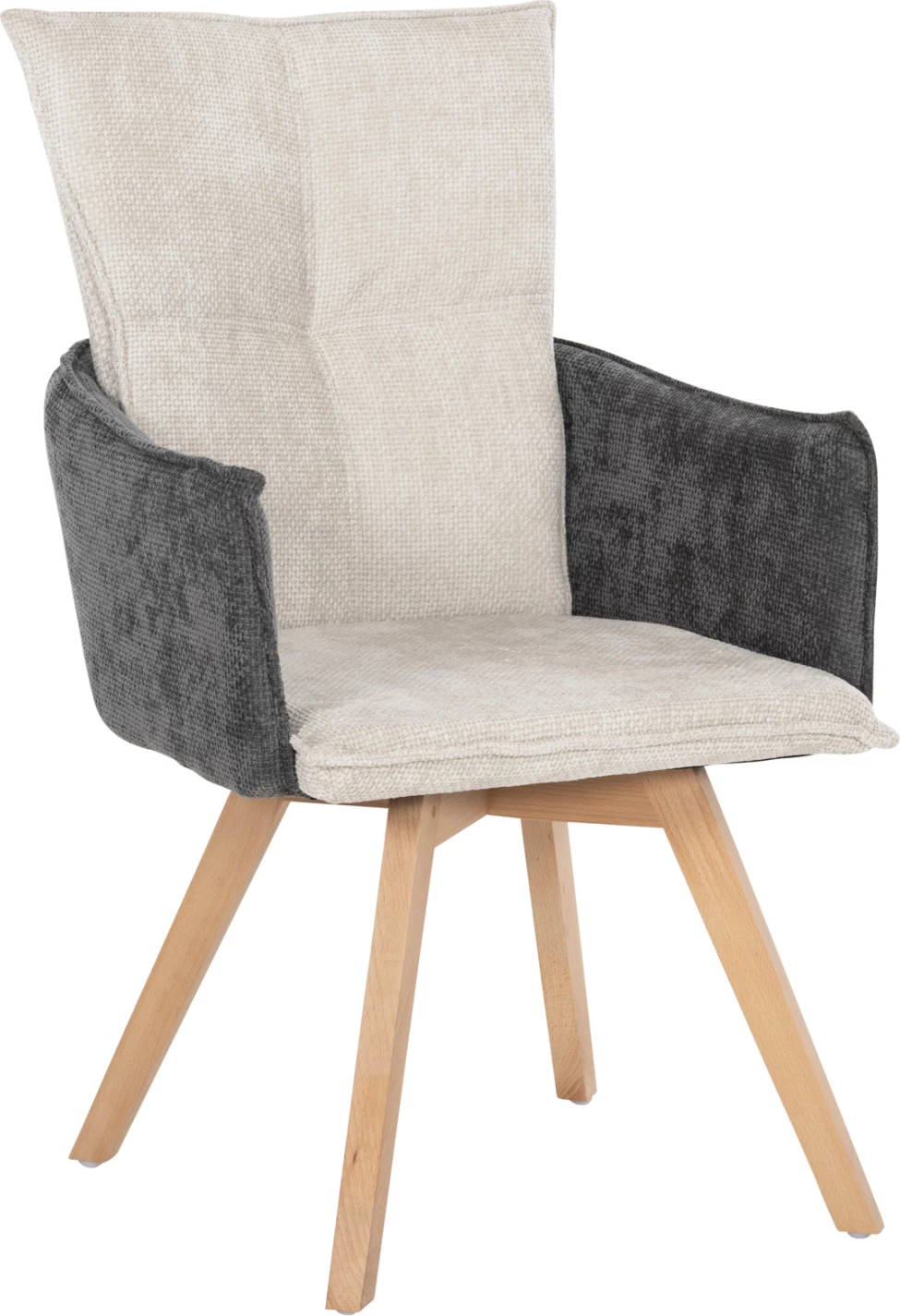 Jedilniški naslanjač REX FH9847.04 iz bež-sive tkanine z nogami iz bukovega lesa 53x60x93Hcm, set 2 kosov