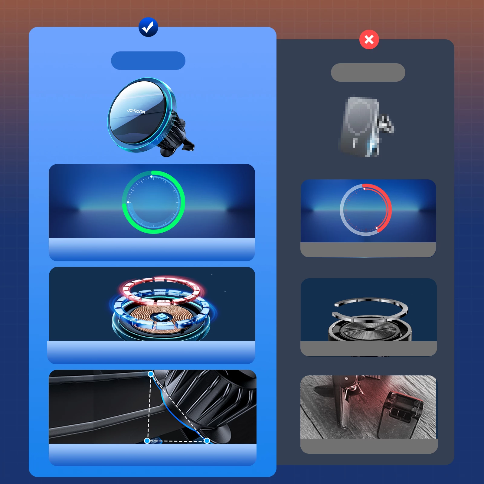 Avtomobilski nosilec z brezžičnim polnjenjem 15W (MagSafe), Joyroom JR-ZS291, za zračni rešetko, 360° vrtenje, s kablom USB-A na USB-C, srebrn