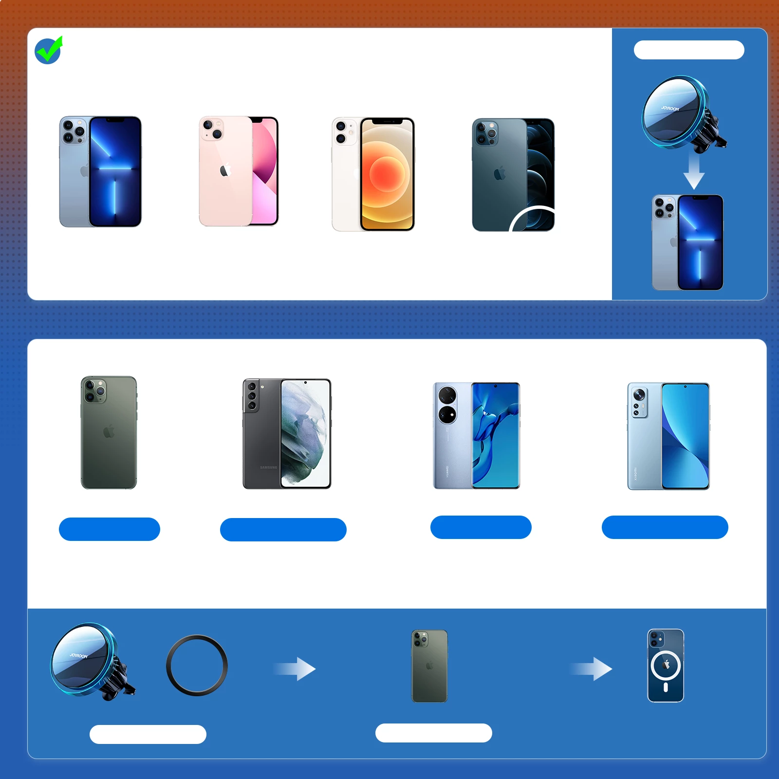 Avtomobilski nosilec z brezžičnim polnjenjem 15W (MagSafe), Joyroom JR-ZS291, za zračni rešetko, 360° vrtenje, s kablom USB-A na USB-C, srebrn