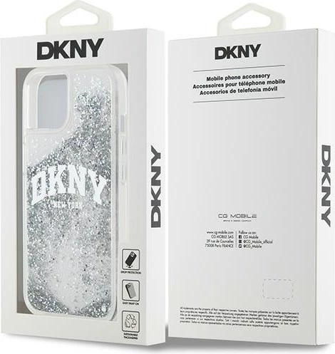 Ovitek za telefon s tekočimi bleščicami in velikim logotipom za iPhone 15/14/13, DKNY, bel