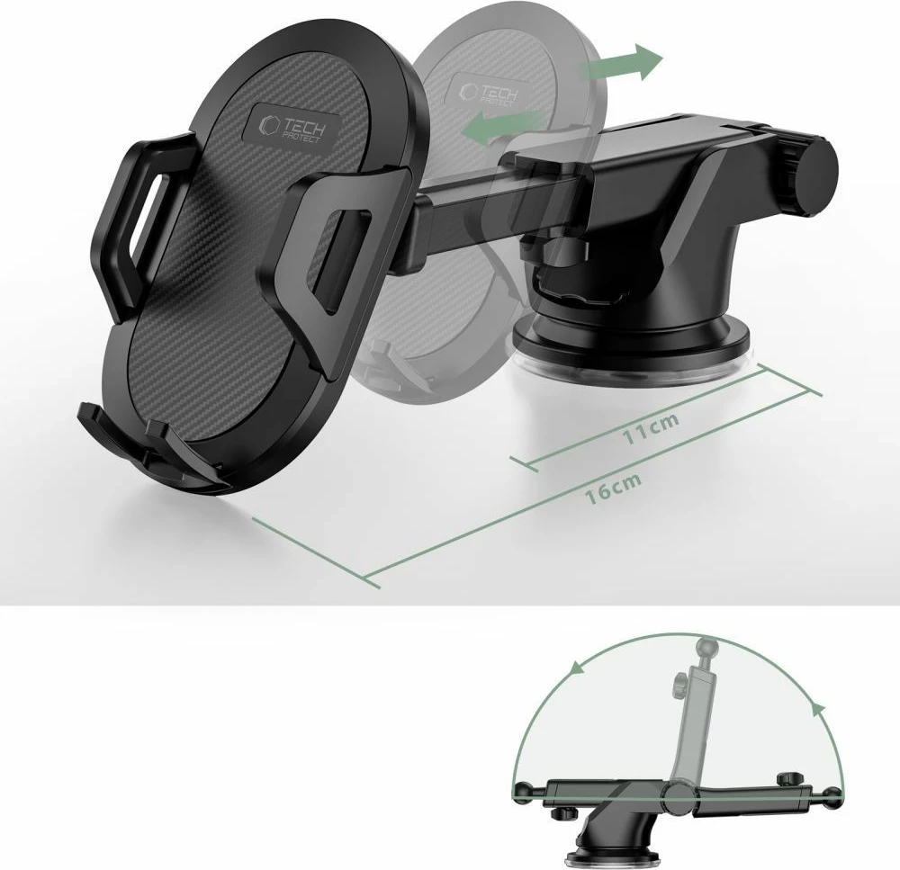 Držalo za telefon za avto za steklo ali armaturno ploščo, Tech-Protect V1, črno
