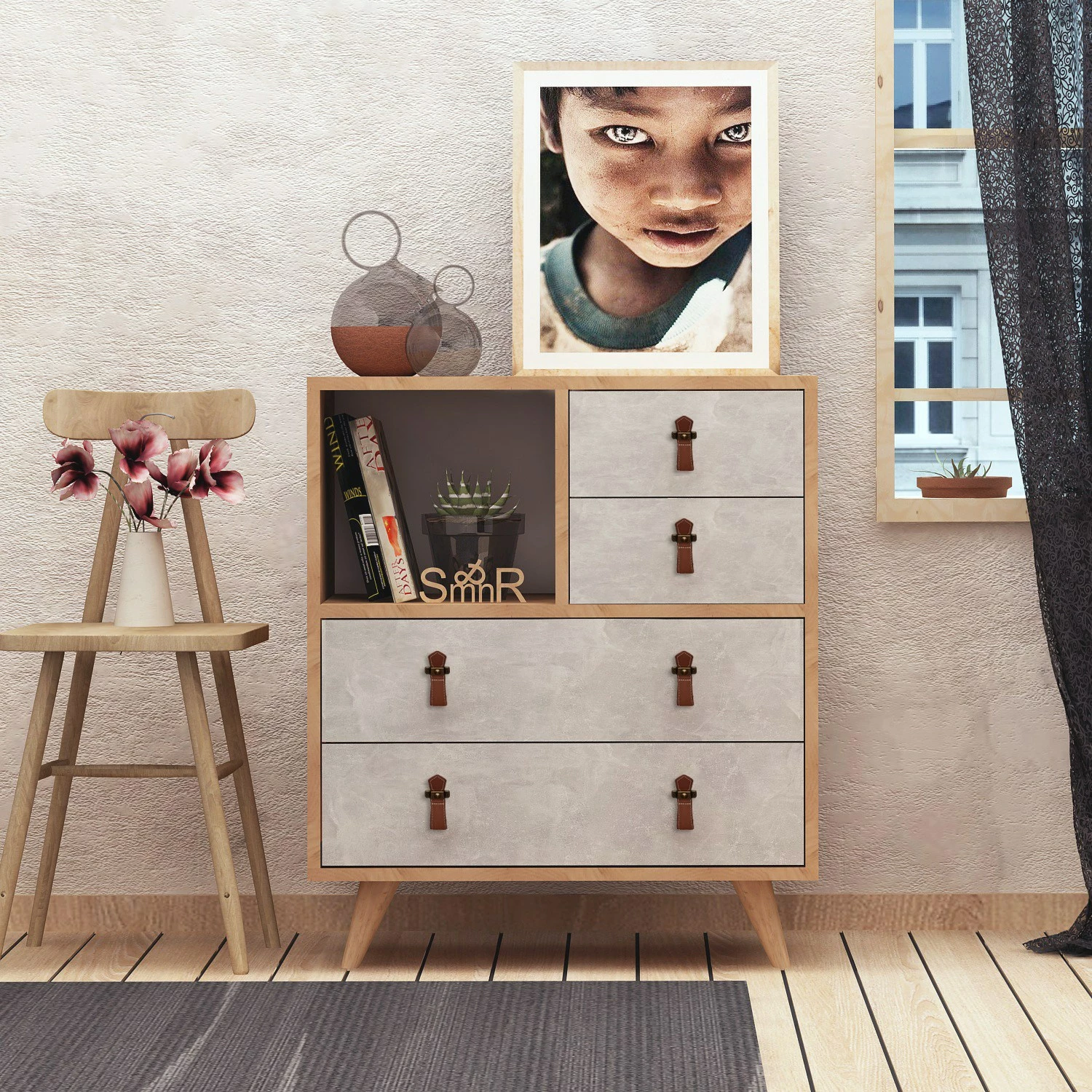 Komoda Hanah Home Witlof, hrast in bela