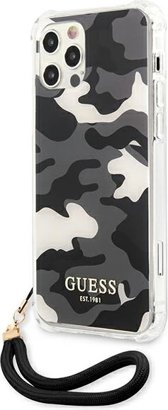 Ovitek za telefon Camouflage, trd, črn, Guess GUHCP12MKSARBK za iPhone 12/12 Pro