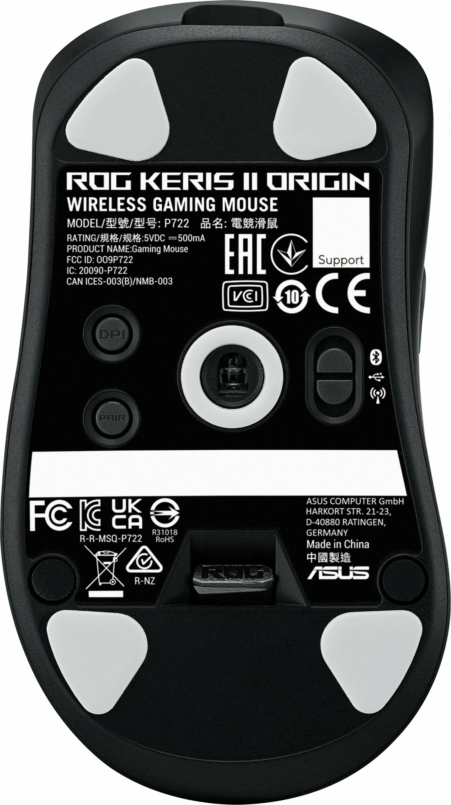 Gaming miš ROG Keris II ORIGIN ASUS, brezžična/Bluetooth/USB, 42000 DPI, črn