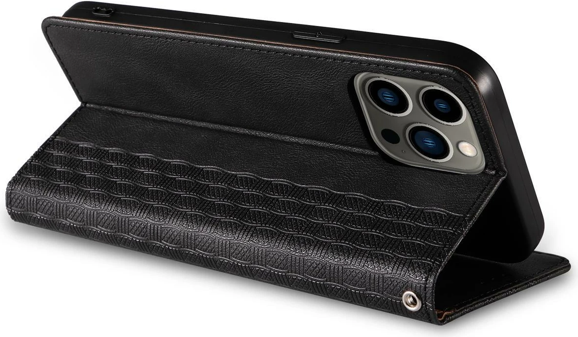 Ovitek za telefon z magnetnim zapiranjem, denarnico in paščkom za zapestje, za iPhone 12 Pro, Hurtel, črn