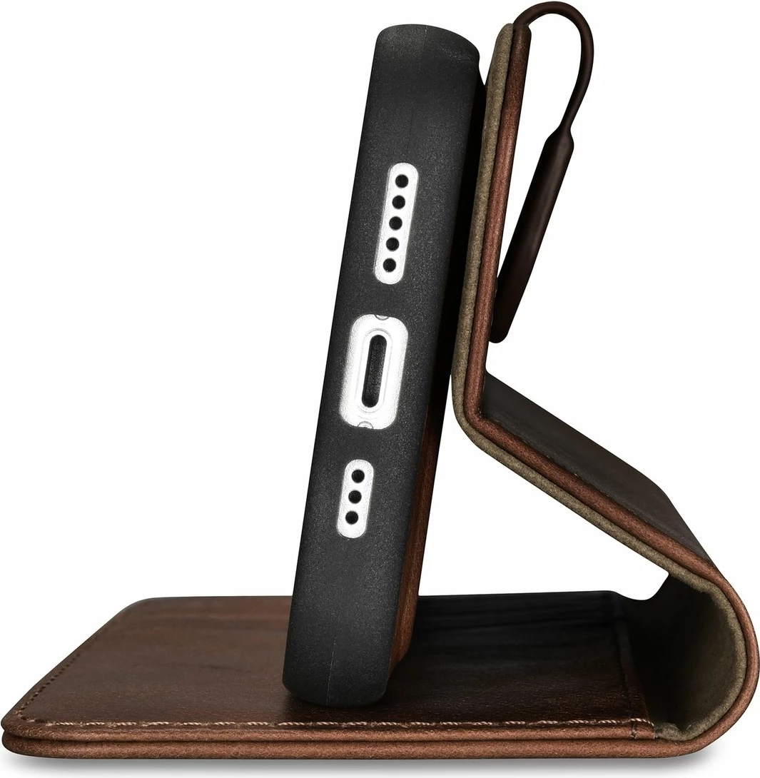 Ovitek 2-v-1 Oil Wax Wallet za iPhone 14 Plus, iCarer, naravno usnje, Anti-RFID, rjav