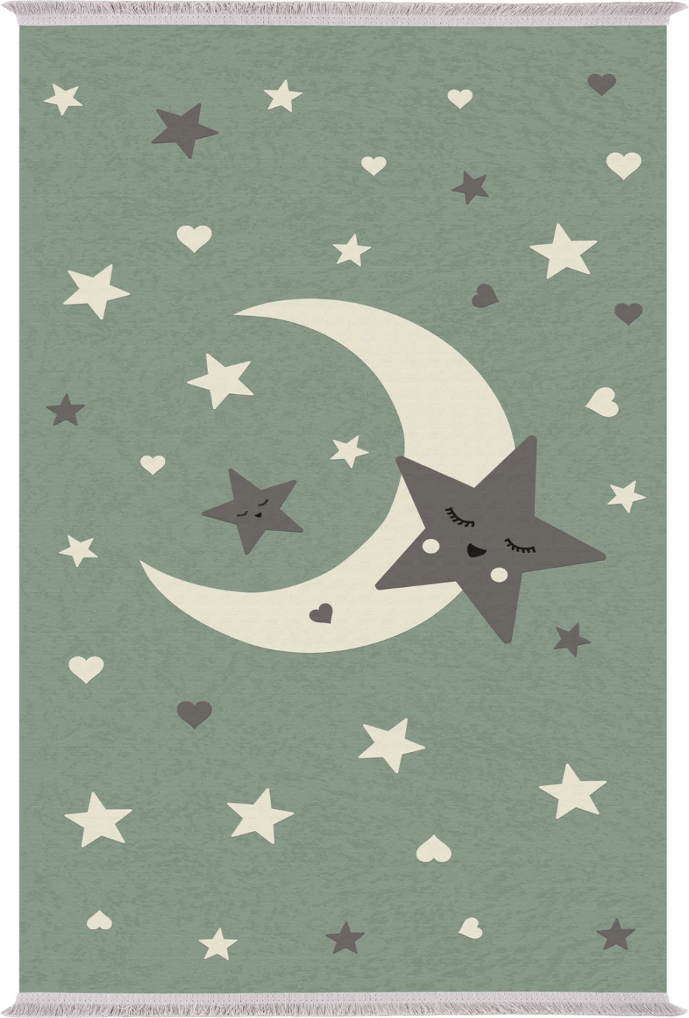 Otroška preproga s franžami FH7678.20 luna z zvezdami 80Χ150