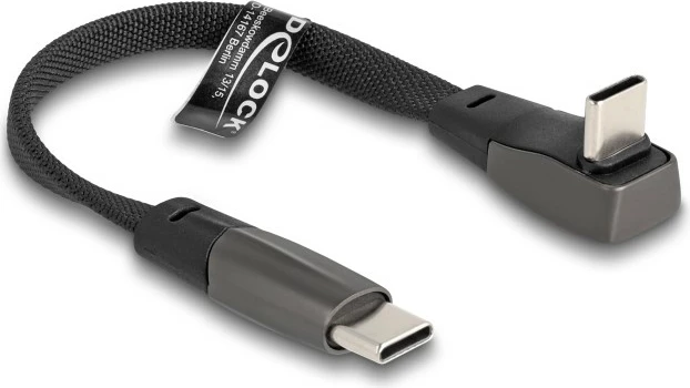 Kablu USB Type-C, 14 cm, kot 90°, tekstilen, črn - DeLOCK
