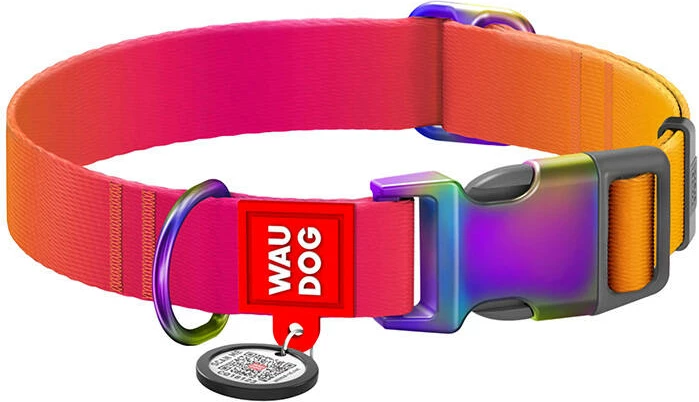 Ovratnica za zelo velike pse, Waudog, XL, rPET, z QR kodo, oranžna