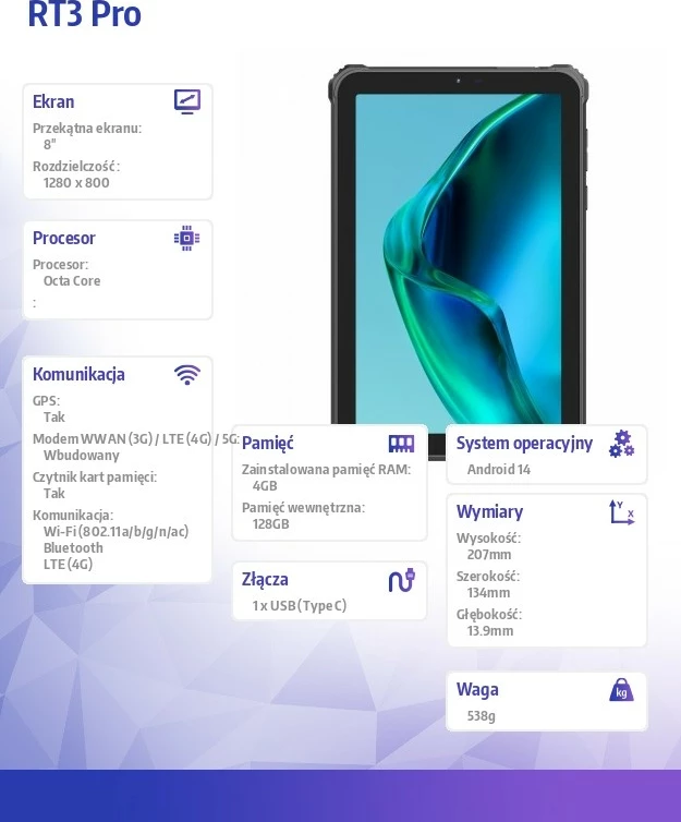 Tablični računalnik OUKITEL RT3 Pro, 8", 4G, 4/128 GB, zelen