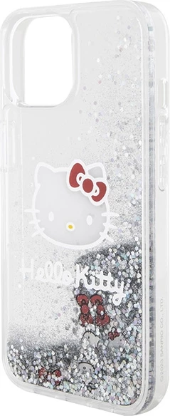 Ovitek za telefon z tekočimi bleščicami 'Liquid Glitter Charms' Kitty Head, Hello Kitty, za iPhone 15, srebrn