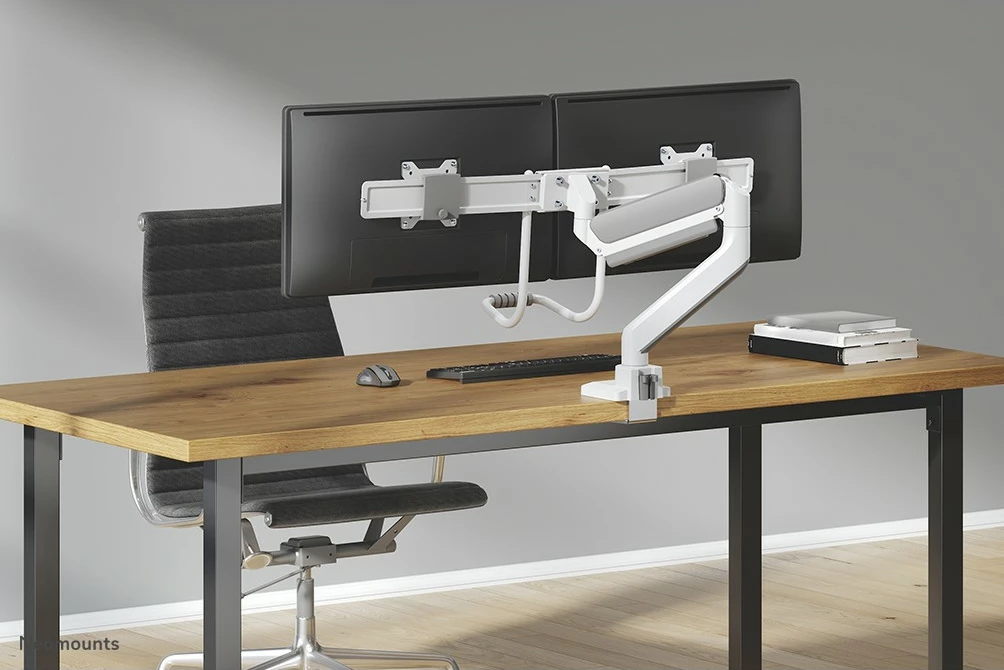 Nosilec za monitor za mizo Neomounts, s sponko/čepom, 8 kg, 43,2 cm (17"), 81,3 cm (32"), 100 x 100 mm, bel