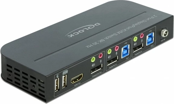 KVM-stikalo DeLOCK 11482, 2x DisplayPort, 8K Ultra HD, USB, črno