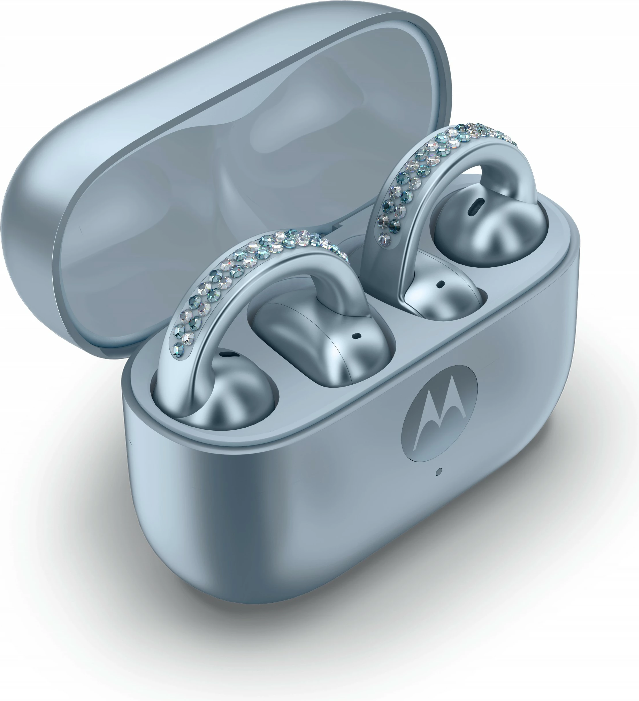 Zložljiv pametni telefon z luksuznim Swarovski dizajnom Motorola razr60 + slušalke Buds Loop, Swarovski Edition, moder