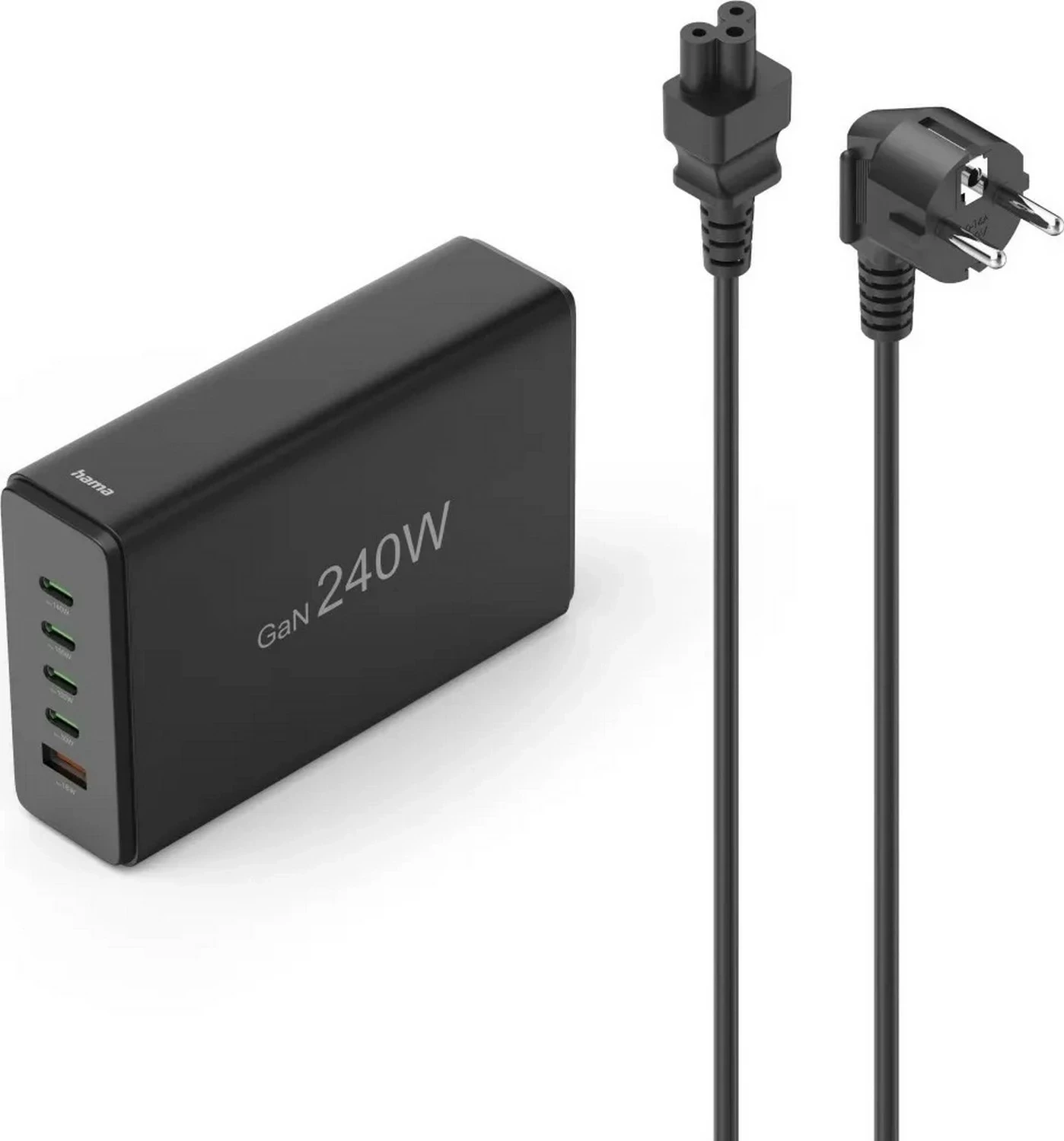 Stojalo za polnjenje, 240 W, 4× USB-C, 1× USB-A, Hama, črno