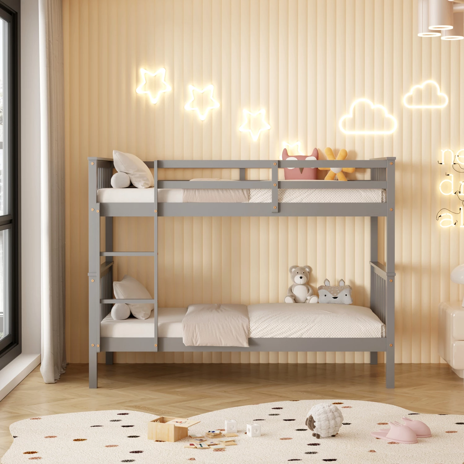 Pograd za otroke LANTAI FH682.05 iz borovega lesa v sivi barvi - vzmetnice 190x90 cm