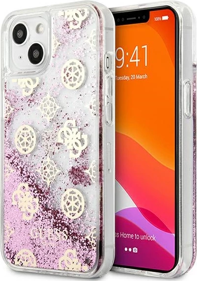 Ovitek za telefon Guess Peony Liquid Glitter za iPhone 13 mini 5,4", roza