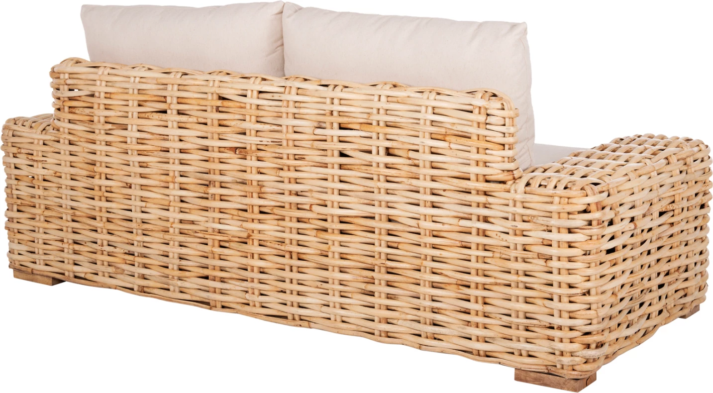 Zunanja dvosedna sedežna garnitura TROPEL FH9809 iz mangovega lesa in naravnega ratana z belimi blazinami 192x88x70-85H cm