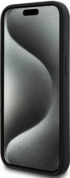 Ovitek za telefon iz tekočega silikona, DKNY, z belim logotipom, MagSafe, za iPhone 15 Plus / 14 Plus, črn