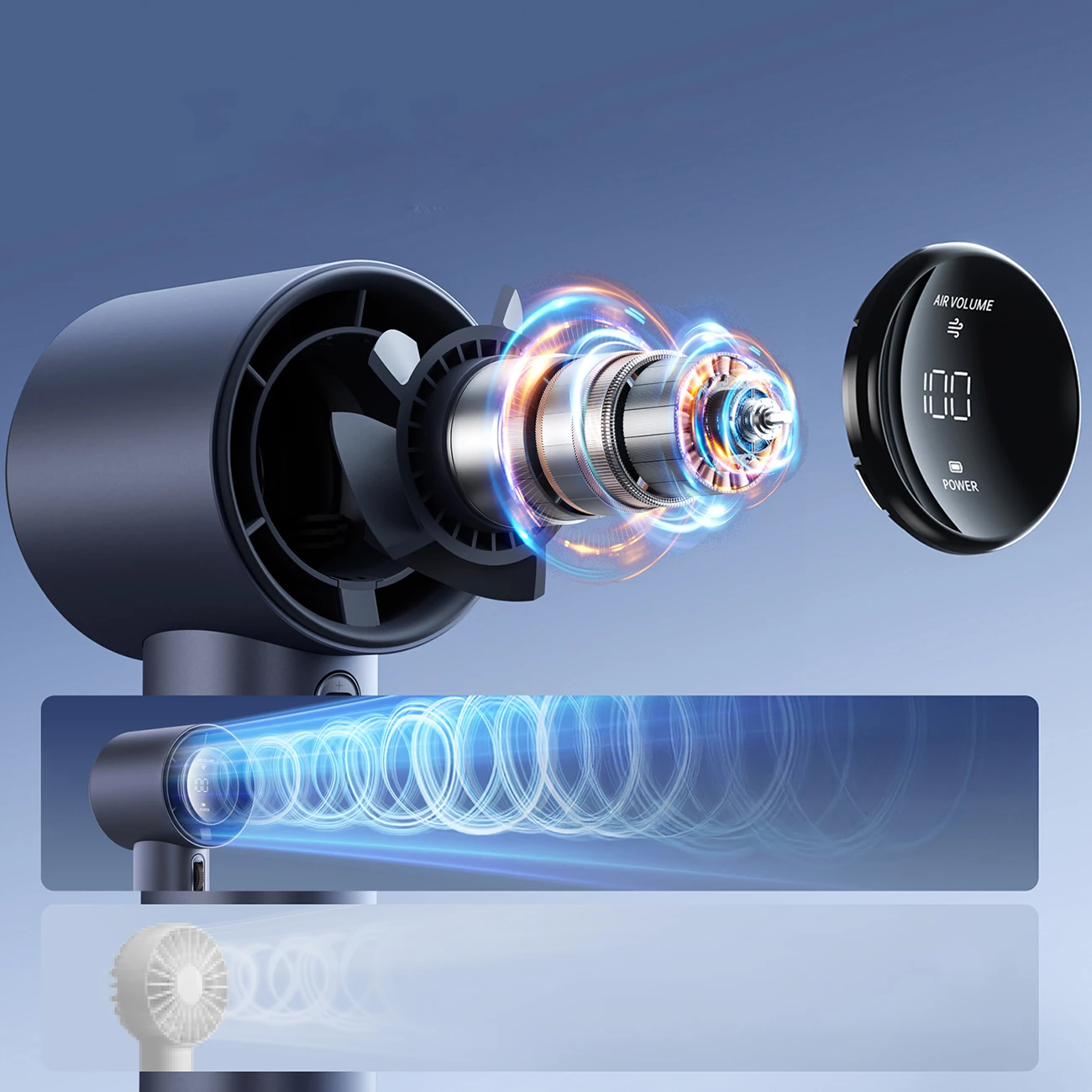 Ročni ventilator, Jisulife Pro1 FA53, 3600 mAh, LED zaslon, USB-C, temno modra