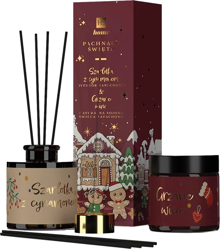 Aromatični set za božič, HiSkin difuzor jabolko s cimetom + sveča kuhano vino, 2 kosa