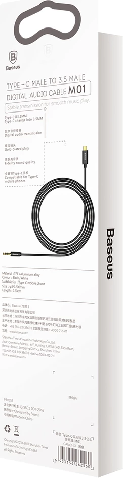 Avdio kabel USB Type-C na 3,5 mm Baseus CAM01-01, 1,2 m, črn