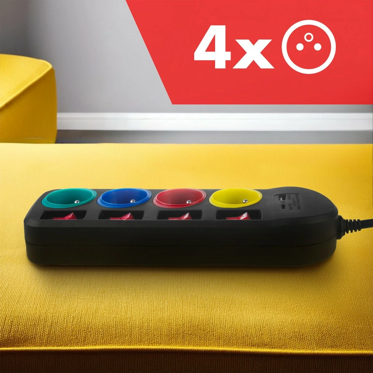 Razdelilec za vtičnice z USB Maclean MCE508 B, 4 vtičnice, 1,5 m, 2x USB, črn