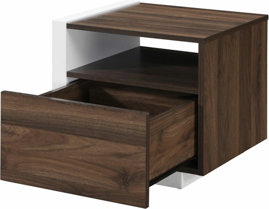 Nočna omarica Doble, ena vrata, rjava-bela, 46x40x43