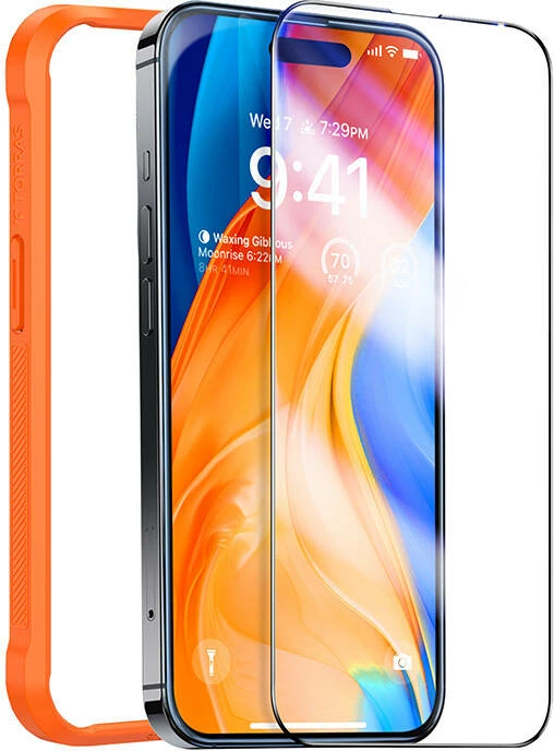 Kaljeno zaščitno steklo Torras InstaII Master za iPhone 15, z montažnim okvirjem