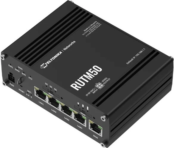 Usmerjevalnik Teltonika RUTM50, 5G dual SIM, Wi‑Fi ac 2.4/5 GHz, Gigabit Ethernet, črn