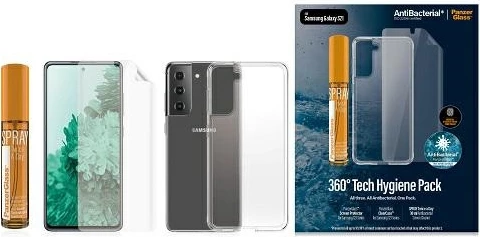 Set zaščite TPU folija + prozoren ovitek + čistilni sprej 30 ml, PanzerGlass za Samsung Galaxy S21