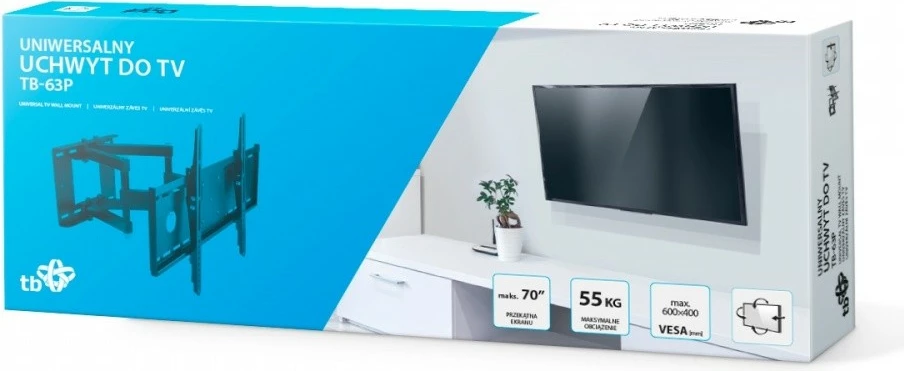 Stenski nosilec za TV TB TB-63P, za TV 32–70 in, 55 kg, VESA 600x400, črn