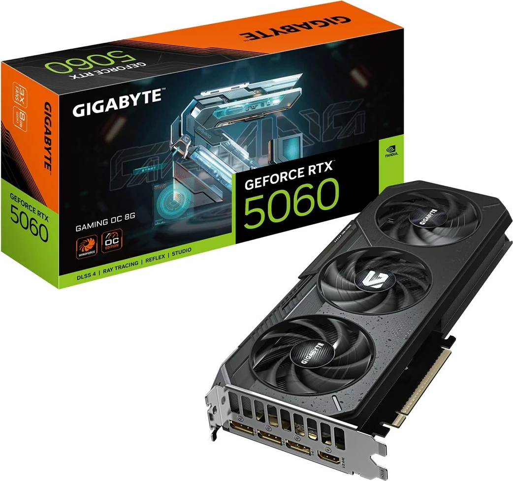 Grafična kartica GeForce RTX 5060 GAMING OC 8G Gigabyte, 8 GB GDDR7, črna
