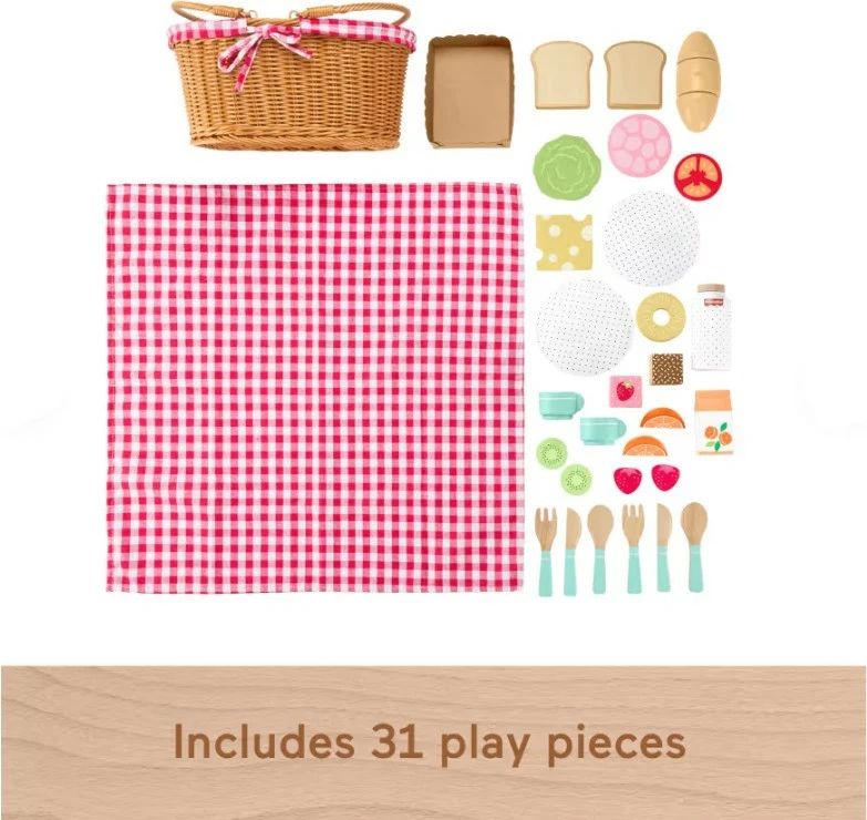 Lesena piknik košara, komplet igrač za otroke Fisher Price HXT81, večbarvna