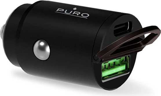 Mini hitro avto polnilec 30W, Puro, USB-C in USB-A, črn