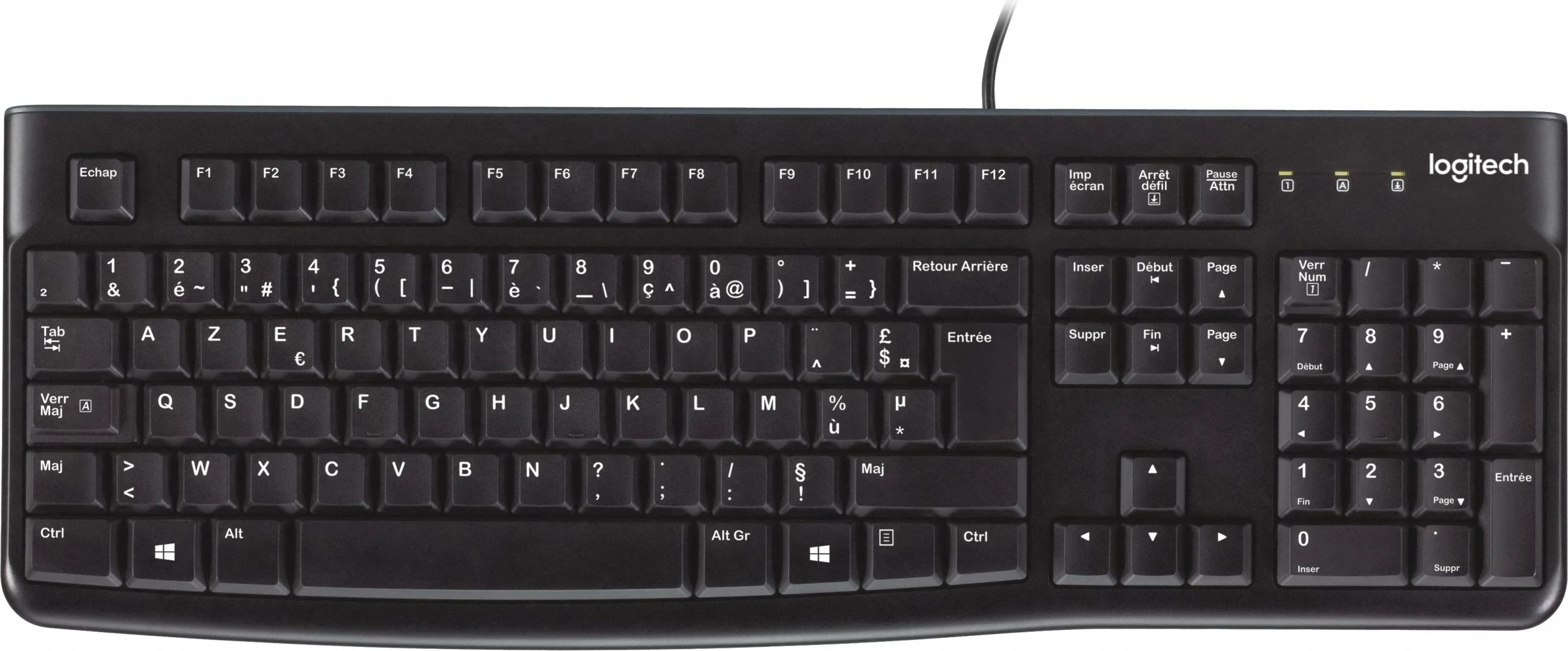 Polna tipkovnica Logitech K120 za poslovno rabo, žična, USB, AZERTY, črna