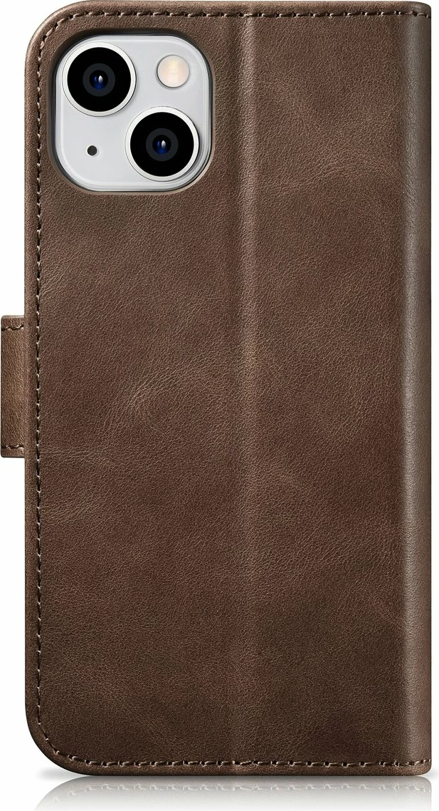 Ovitek 2-v-1 Oil Wax Wallet za iPhone 14 Plus, iCarer, naravno usnje, Anti-RFID, rjav