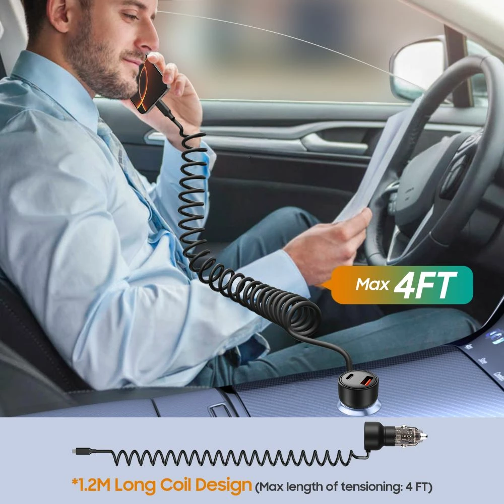 Polnilec za avto Tech-Protect CC05, 2 priključka, 60W, z USB-C kablom, črn