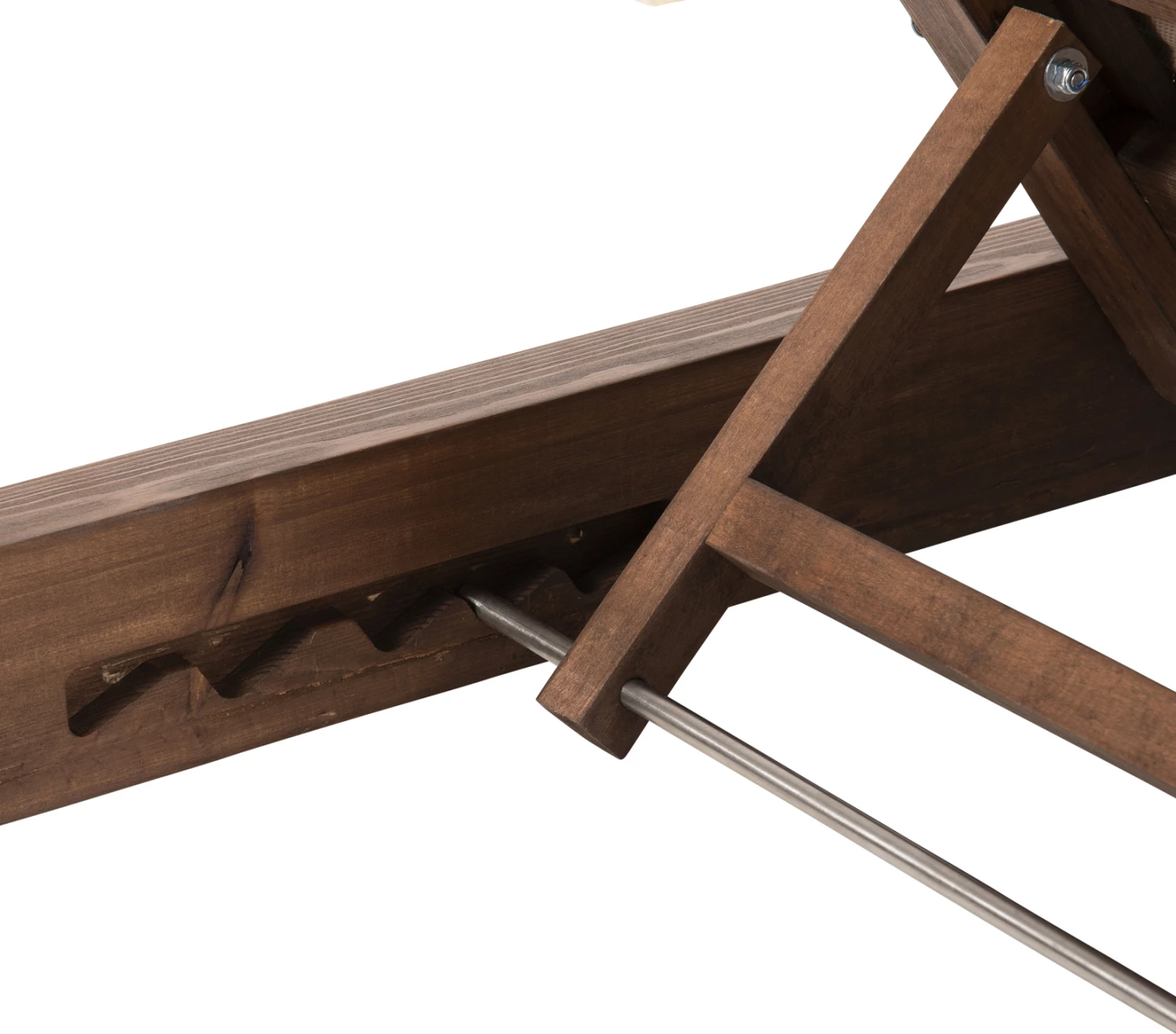 Plažni ležalnik nizki IKARIA FH10622.04 iz borovega lesa v barvi oreha - moka tekstilene - blazina debeline 20 cm