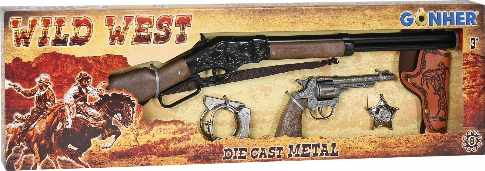 Kovbojski komplet Pulio Gonher, kovina in plastika, za fante, srebrna / videz lesa