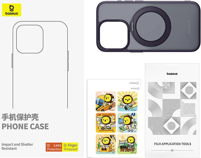 Magnetni ovitek Baseus SkyRing za iPhone 14 Pro Max, s stojalom, kaljeno steklo in kompletom za čiščenje, vijoličen