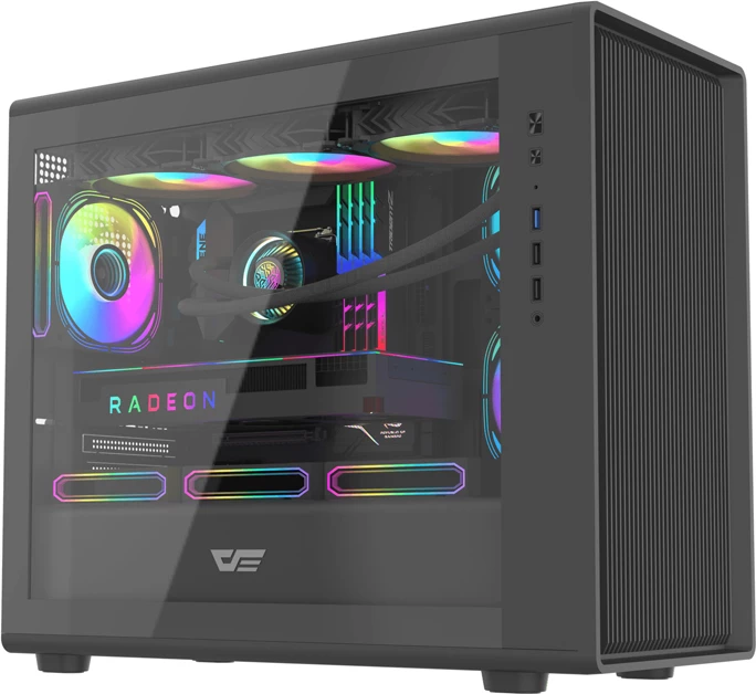 Računalniško ohišje Darkflash DB460M, Big Tower mATX/ITX, stranski panel iz kaljenega stekla, do 12 ventilatorjev / radiator 360 mm, brez ventilatorjev, črno
