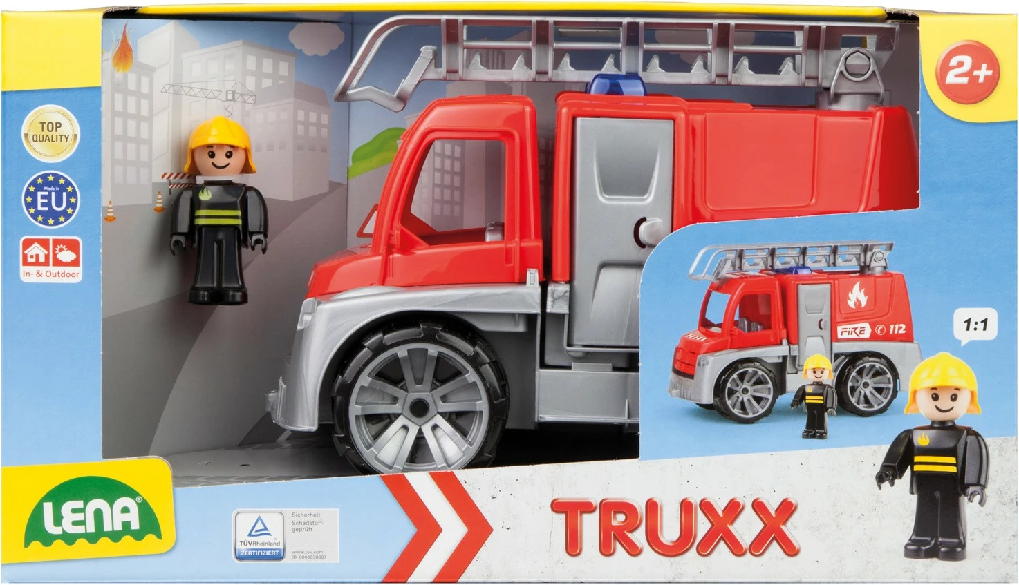 Igrača gasilski tovornjak s lestvijo in gasilsko figurico, Lena Truxx, rdeč