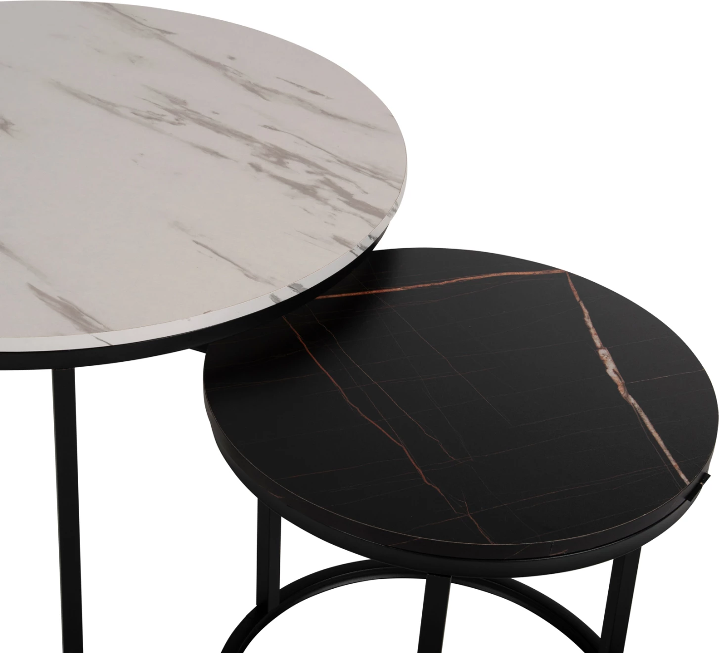 Klubska mizica FH8763.14 2-delni set MDF v videzu marmorja mešane barve s črnimi nogami Φ80-Φ48cm