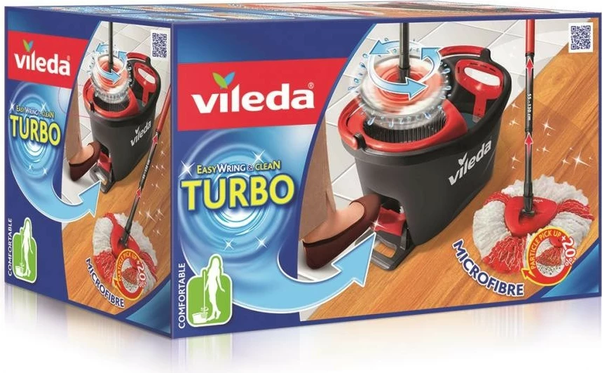 Set za čiščenje z vrtljivim mopom, Vileda Easy Wring and Clean Turbo, črn/rdeč
