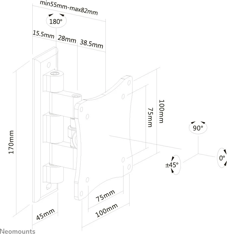 Stenski nosilec, Neomounts FPMA-W810BLACK, 75 x 75 mm, 100 x 100 mm, alumin, črn