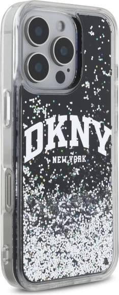 Trdi ovitek za iPhone 16 Pro 6,3" DKNY DKHCP16LLBNAEK, Liquid Glitter Arch Logo, črn