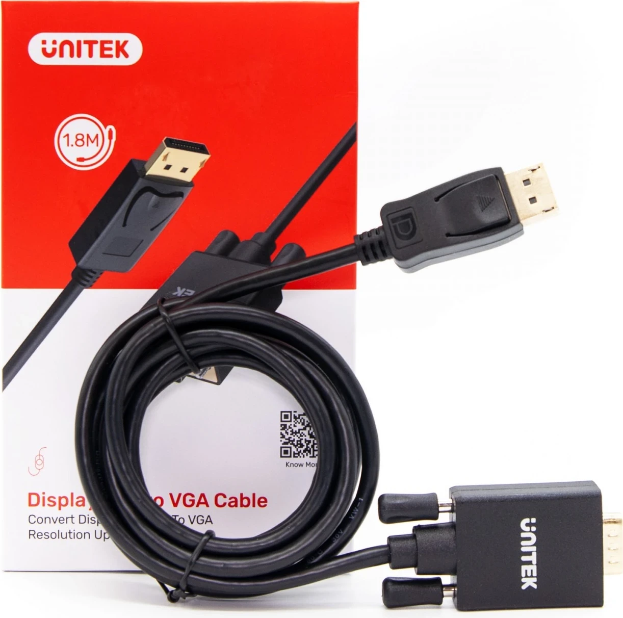 Adapter DisplayPort na VGA, 1,8 m, črn - Unitek