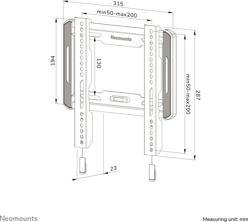 Stenski nosilec za TV, Newstar Neomounts WL30-550BL12, za 24–65 in, ultra tanek, črn
